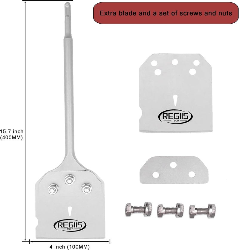 Regiis Tech SDS Plus Floor Scraper 4 in. x 15.7 in. Wide Tile Flooring Adhesives Remover, Thinset Removal Tool Chisel Bit with Spare Blades for Rotary Hammer Drill - Image 2